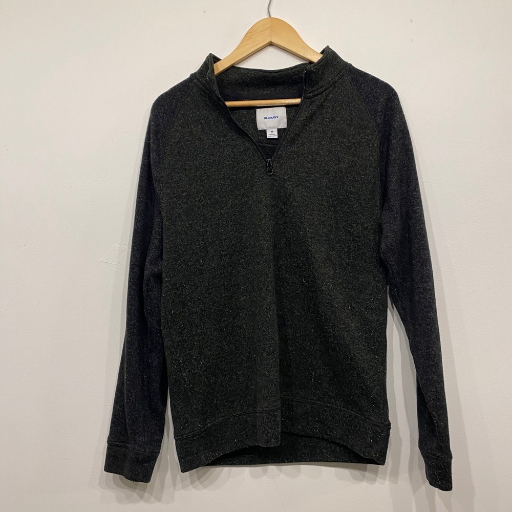 Old Navy Mens Quarter Zip Pullover Sweater Dark Green Gray Marl Mock Neck Size M